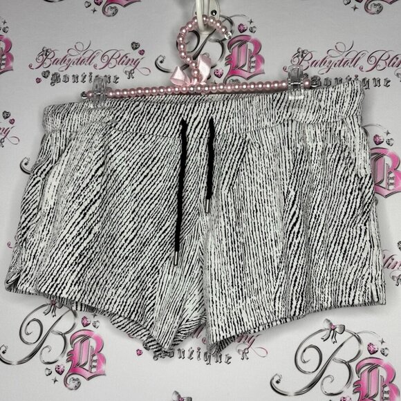 ZYIA Pants - Zyia active shorts white black stripes braided rope tie up moon embroidered logo